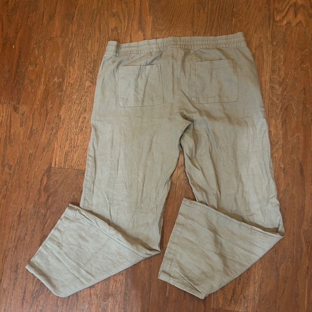 Old Navy Linen Blend Pants Womens Sage Green Drawstring Wide Leg S Petite - Picture 2 of 10